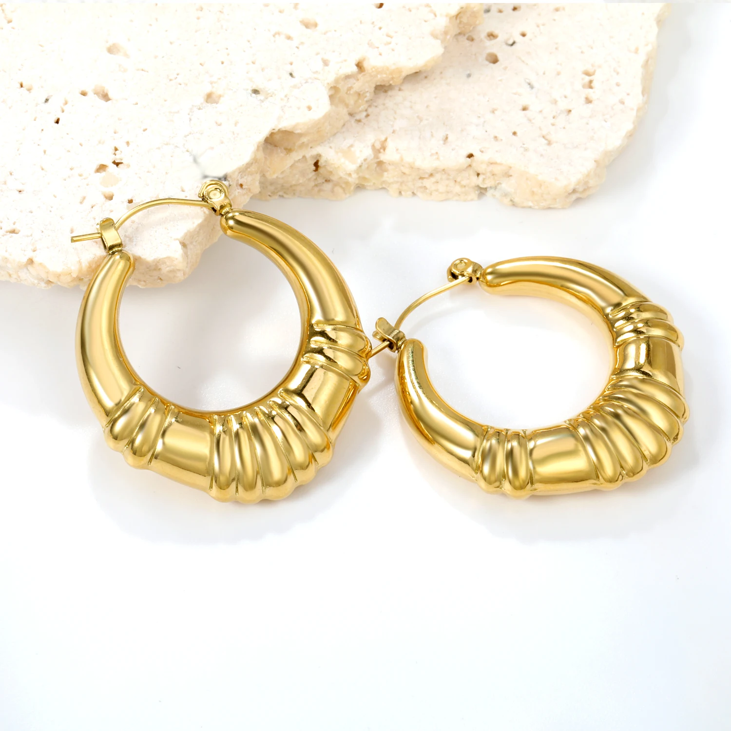 ASONSTEEL High Quality Luxury Circular Hoop Earrings Golden Stainless Steel Jewelry Party For Women Metal Party Jewelry Gifts