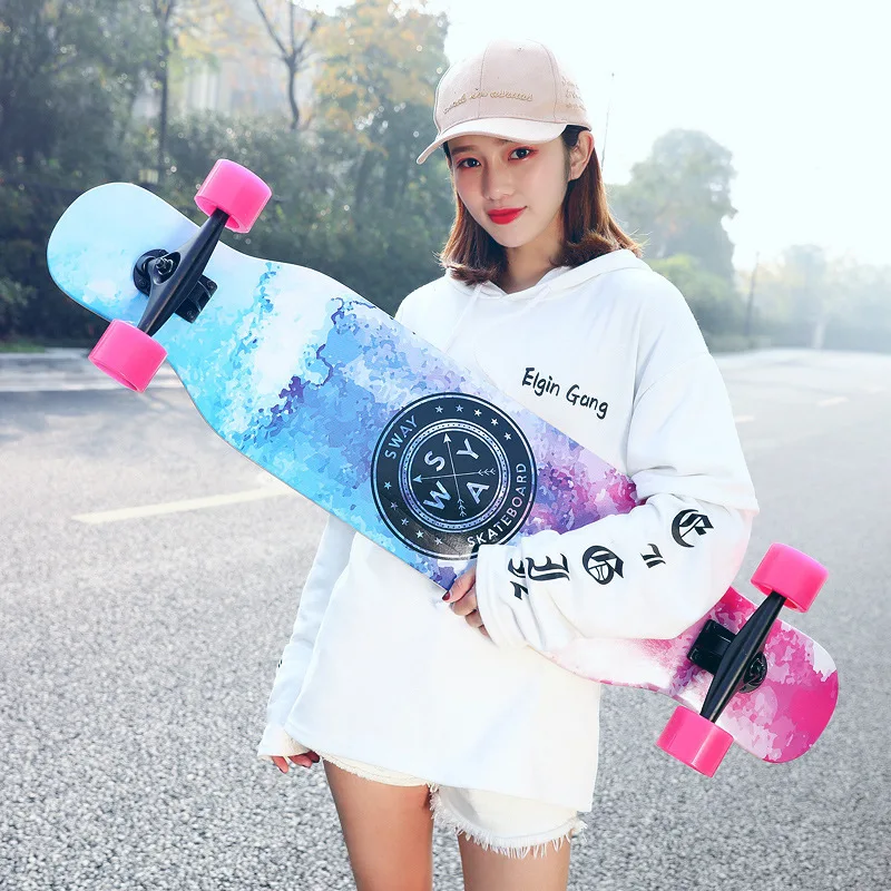 

For Girls Longboard Professional Four-Wheel Double Rocker Skateboard Beginner Children's Dance Board PU Deck 104cm Skate