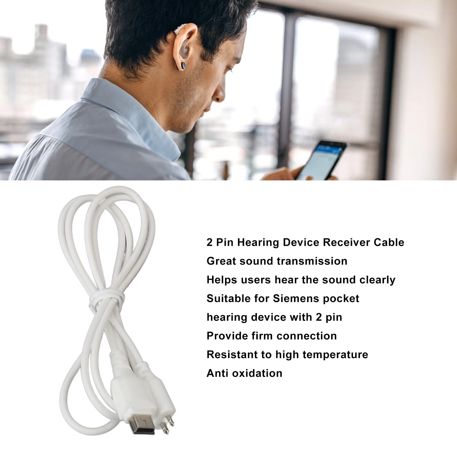 جهاز السمع الاحترافي المقاوم للحرارة ، كابل مساعدة الصوت 2 دبوس ، مرن ، أفضل للمساعدة في السمع والسفر