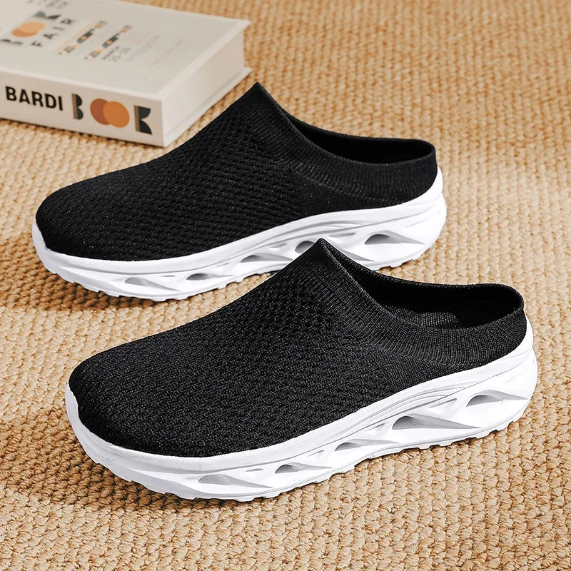 Summer Men's Baotou Slippers Breathable Mesh Casual Mesh Sports Casual Wide-Headed Barefoot Slippers Plus Size Walking Shoes 46