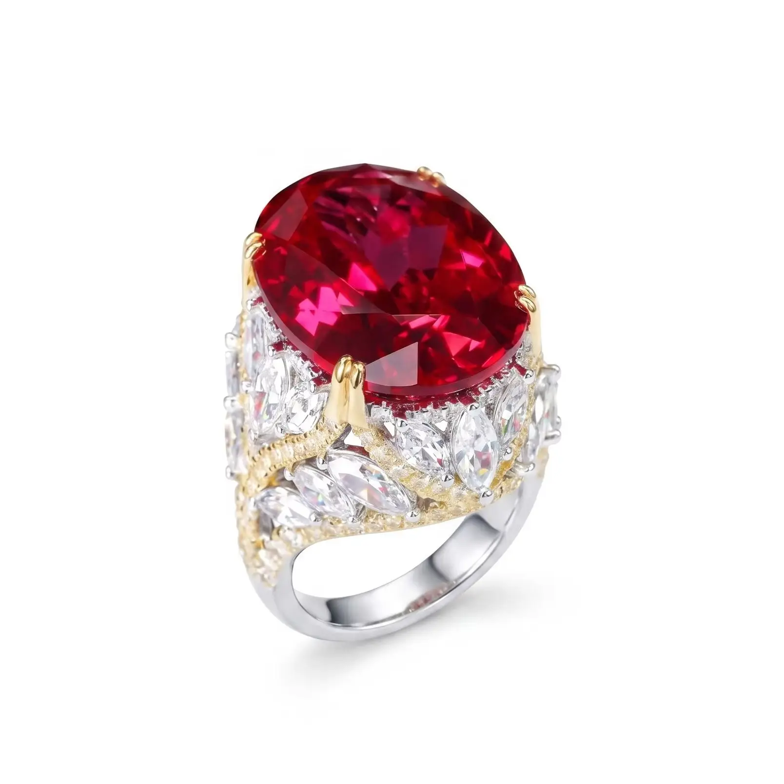 

Luxury Lab Grown Oval Ruby Ring Vintage Women's 925 Sterling Silver Statement Cocktail Fine Jewelry Valentines Engagement Gifts