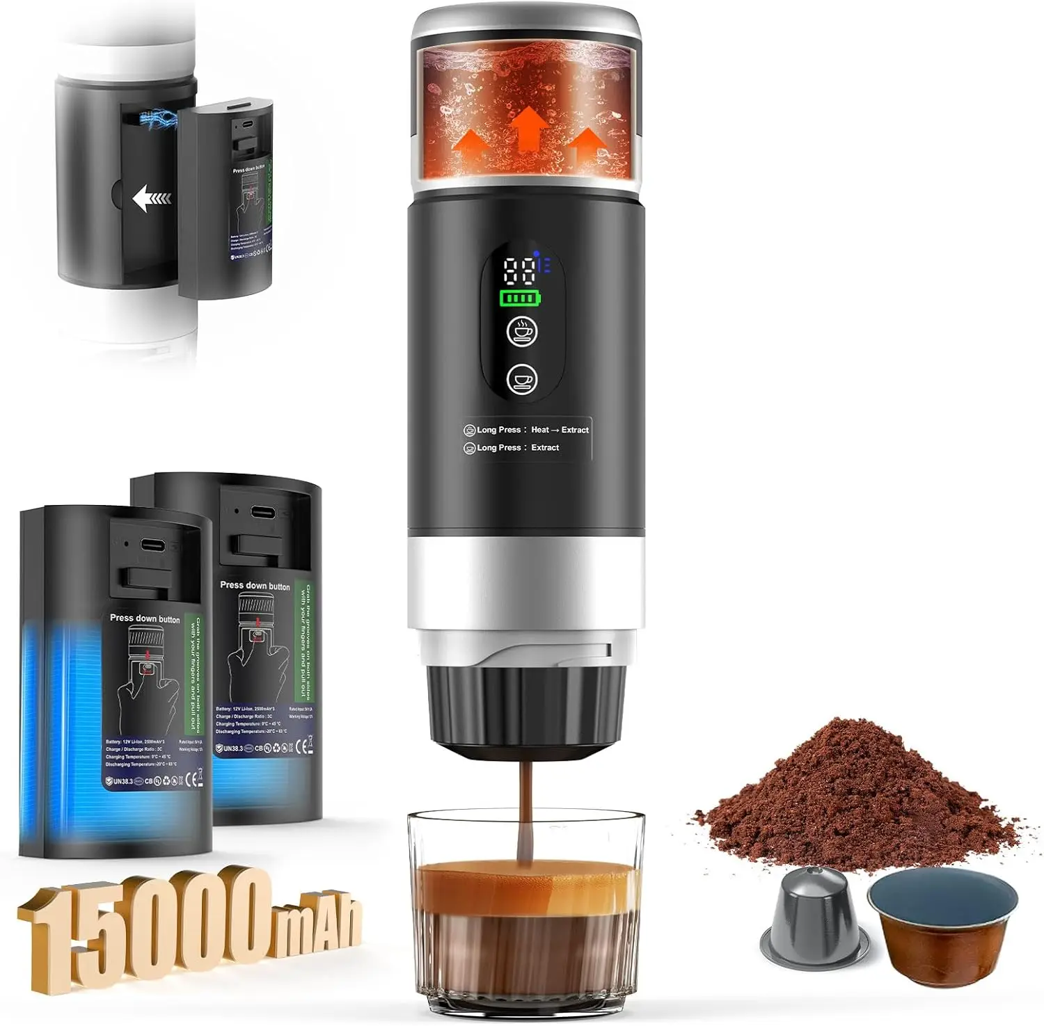 

New Design 20Bar Portable Espresso Machine 3 in 1 80ML Big Capsules Small Coffee Powder Portable Coffee Maker