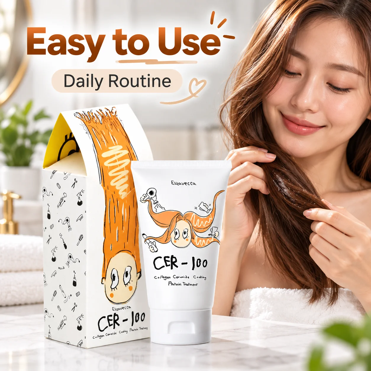 Conditioning Hair Mask With Collagen And Ceramide To Moisturize And Soften Hair With A Creamy Texture In A Tube With A Flip Cap
