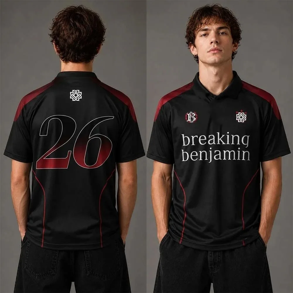 2026 Summer New Breaking Benjamin Football Jersey Men Burgundy Short Sleeve Rock Band Fan Fashion Breathable T-shirt