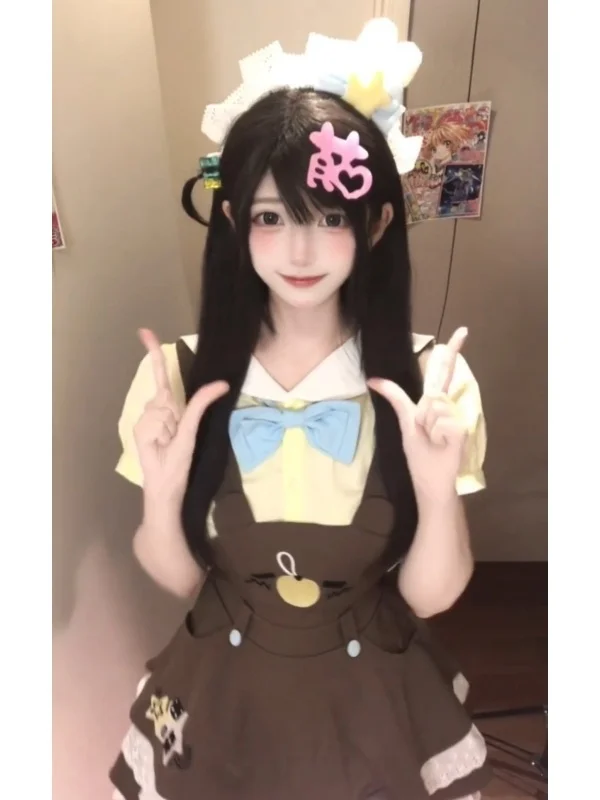 صيف جديد فتاة حلوة الزي دمية طوق عقدة أعلى الدب طباعة وزرة منتفخ تنورة قطعتين مجموعة ort Sve ort... #3