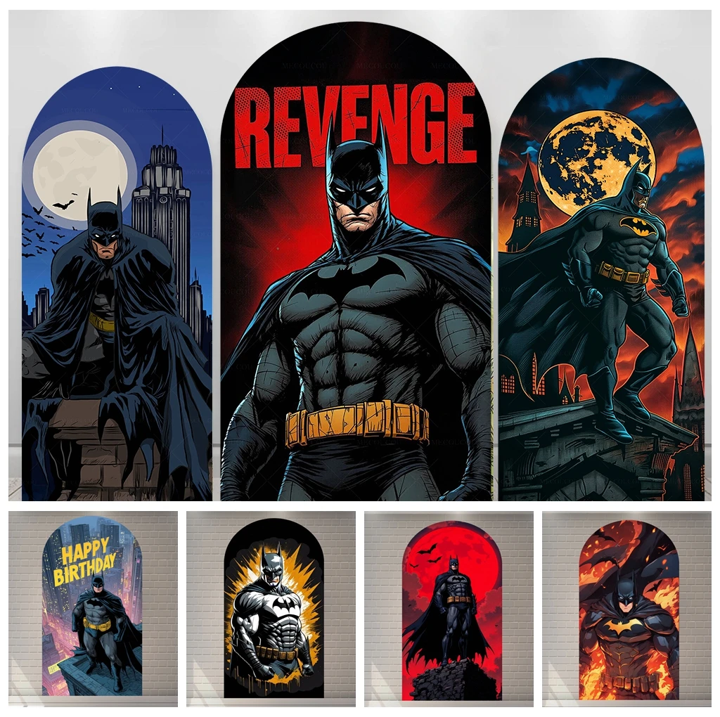 

Marvel Series Batman Arched Background Cloth Red Gradient Background Dark Comic Style Boy Birthday Party Decoration Photo Props