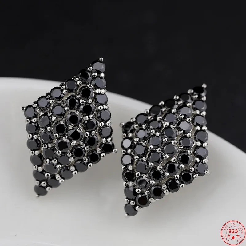 S925 Sterling Silver Studs Earrings for Women Fashion Quadrilateral Rhumbus Colors Zircon Argentum Ear-Clip Jewelry Wholesale