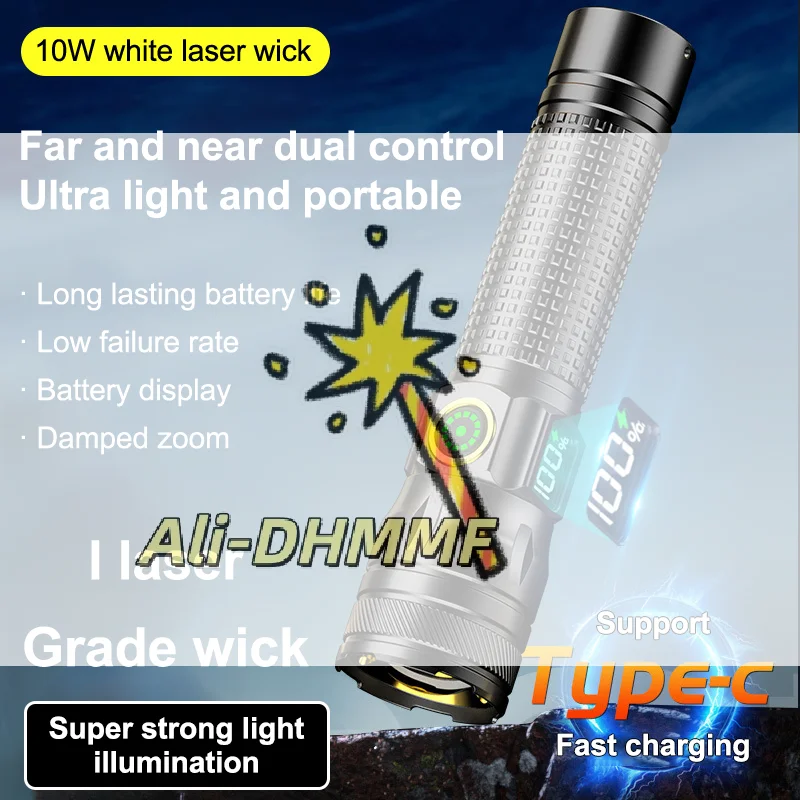 مصباح يدوي صغير من الألومنيوم قابل لإعادة الشحن عبر USB مع بطارية 18650، محمول للتخييم والمشي لمسافات طويلة وحالات الطوارئ