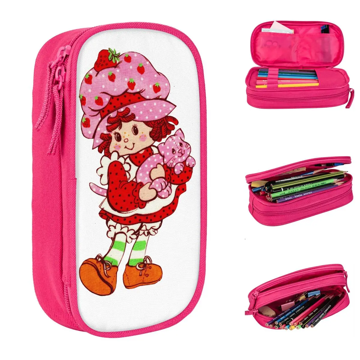 

Пенал большой емкости, стилус с рисунком клубничного торта, двухслойный пенал, женская сумка для макияжа, подарок