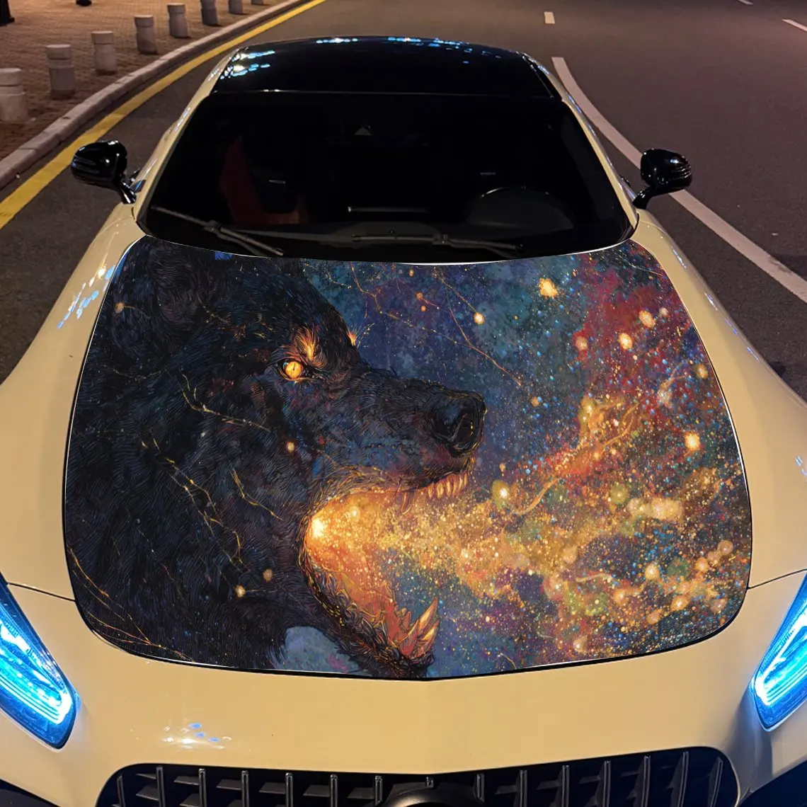 

Наклейка на капот двигателя автомобиля Grand Cosmic Wolf, автоматические виниловые обертки, водонепроницаемая самоклеящаяся наклейка на автомобиль, прочная и устойчивая к царапинам