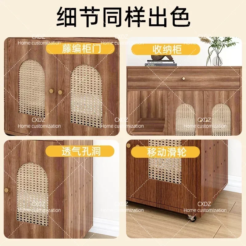 Large Capacity Solid Wood Cat Litter Box Cabinet Closed Deodorant Waterproof Moisture Proof Anti Track Sand Integrated Cat