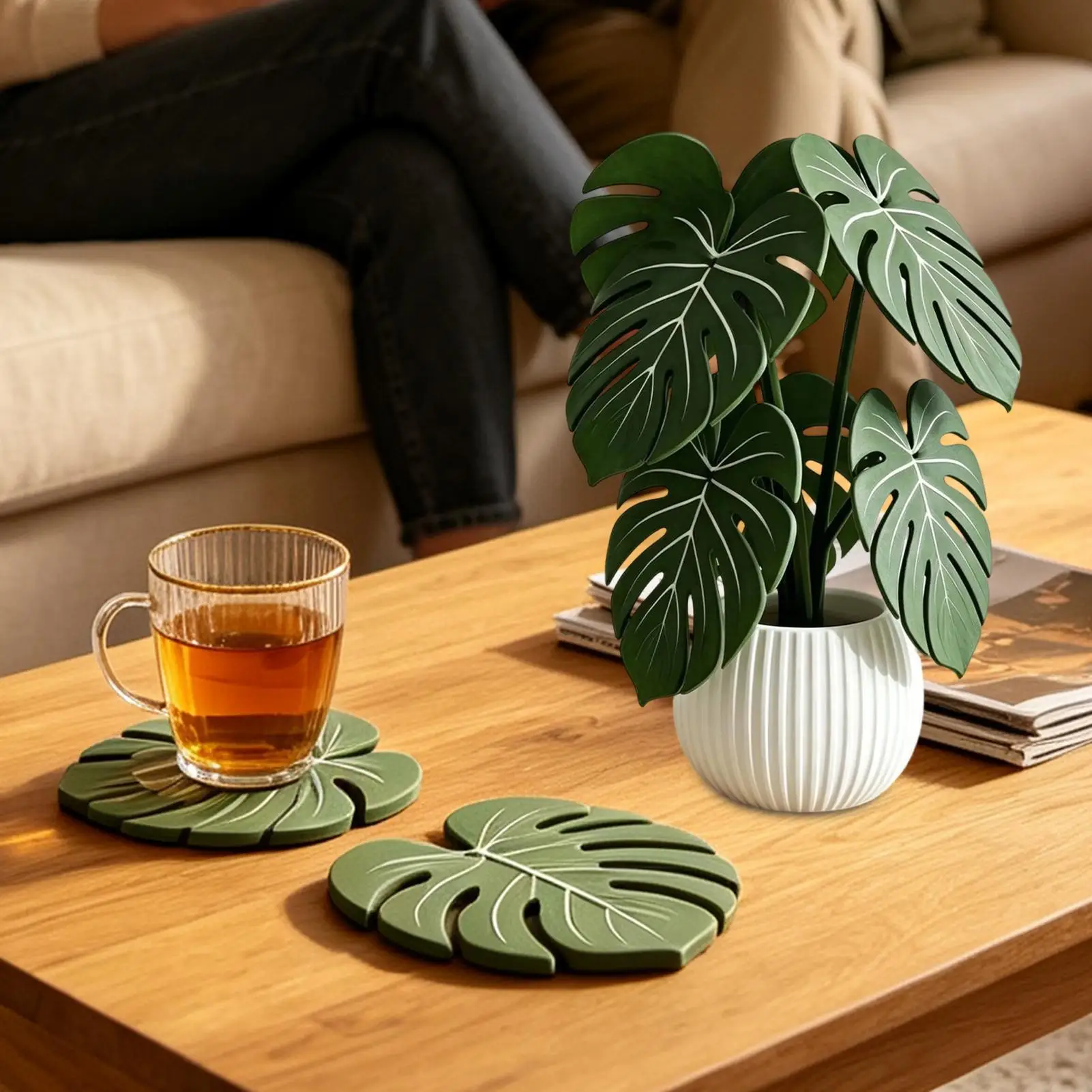 Creative Simulated Monstera Leaves Coasters 3D Printed Monstera Plant Coasters Non Slip Heat Resistant Table Pad Home Decoration