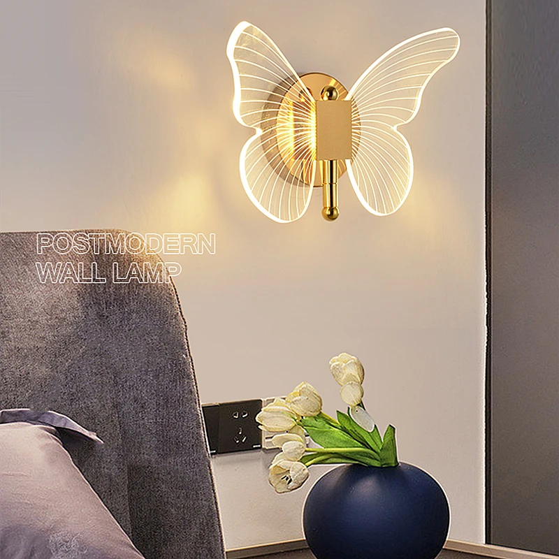 Nordic Modern Creative Butterfly Wall Lamp Luxury Acrylic LED Wall Light Living Room Dining Room Bedside Decor Simple Wall Lamp