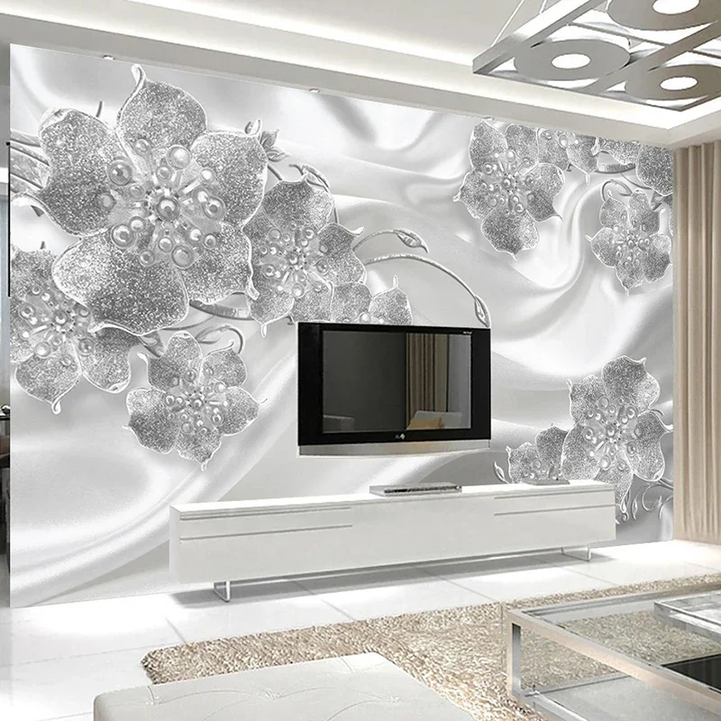 Custom Photo Modern Fashion Silk Diamond Jewelry Flower Mural 3D Wall Papers Home Decor Bedroom Living Room TV Background Tapet