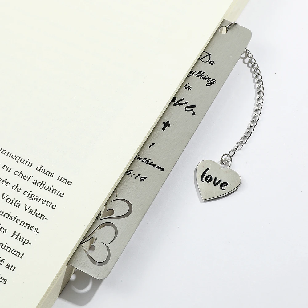 Flower Love Stainless Steel Bookmark with Pendant Bookmark, Birthday, Christmas, New Year Reading Gift for Book Lovers