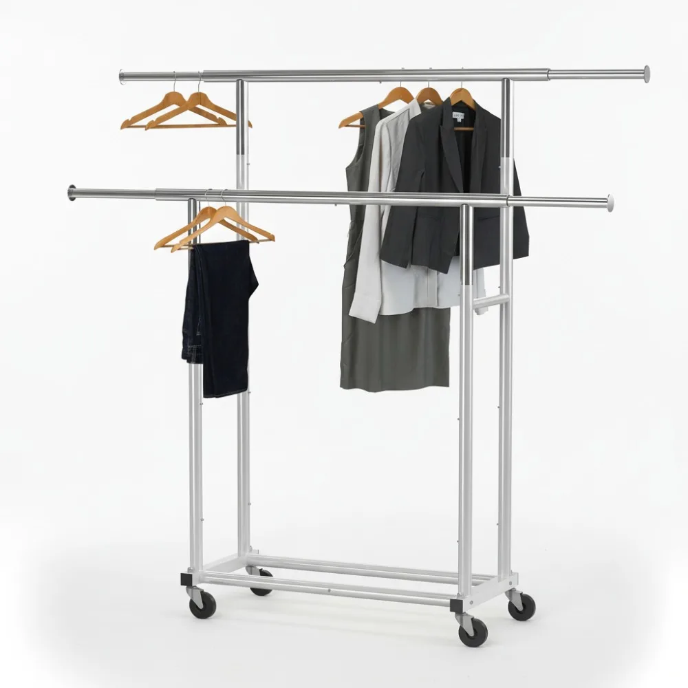 

Сверхмощная двойная вешалка для одежды, выдвижной органайзер для хранения одежды для дома и офиса