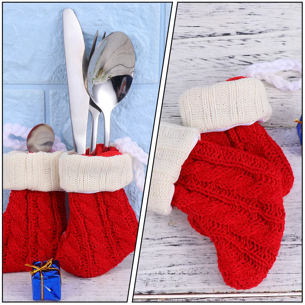 

8Pcs Christmas Socks Cutlery Bags Silverware Holder Xmas Tableware Cover Forks Knives Holder Holiday Party Decoration