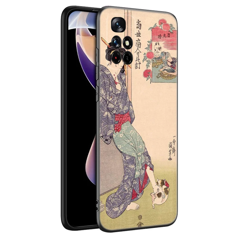 Ukiyo-e Japanese Style Art Black Silicone Phone Case For Xiaomi Redmi Note 9 10 11 12 13 Pro Plus 11S 4G 11T 5G 9S 10S 12S