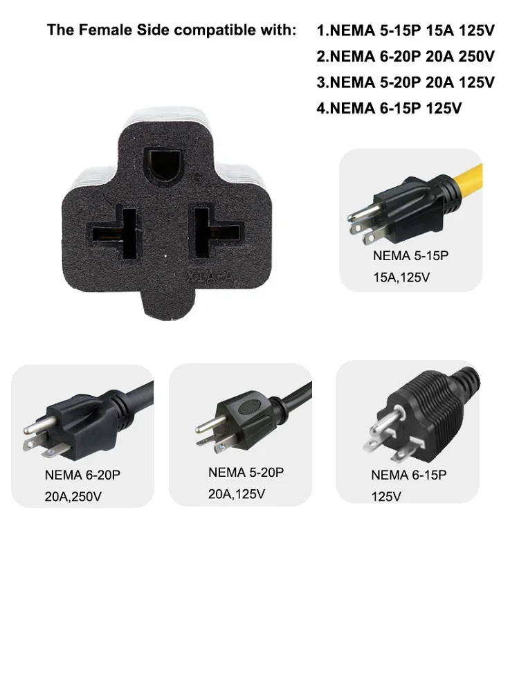 1pc NEMA5 15P to 5 20R 6 15R 20A Large current American standard Household Appliances Conversion Plug Power Adapter for home