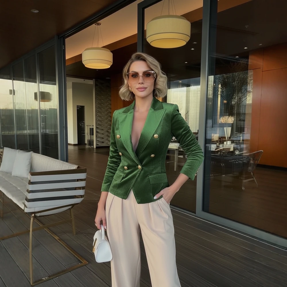 بدلة ركاب بذراع مستقيمة بأكمام طويلة مصممة خصيصًا للخريف للسيدات على الموضة من الدرجة الأولى ملابس عمل أنيقة