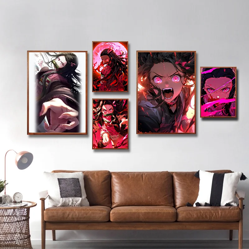 Demon Slayer Anime Nezuko Poster Self-adhesive Art Waterproof Paper Sticker Coffee House Bar Room Wall Decor