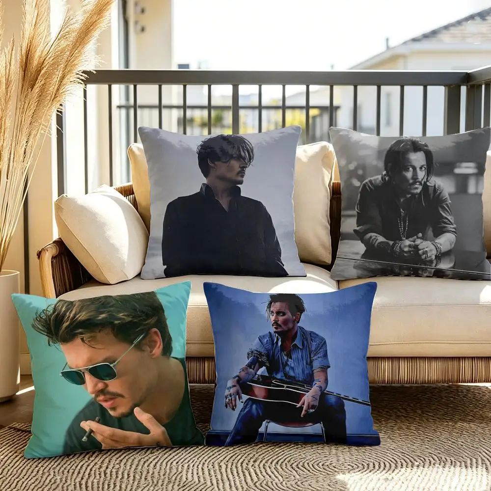 SINGER J-Johnny Depp Cushion Cover Soft Short Plush Pillow Cover Smooth Cozy Texture Aesthetic Cushion Case Home Decor