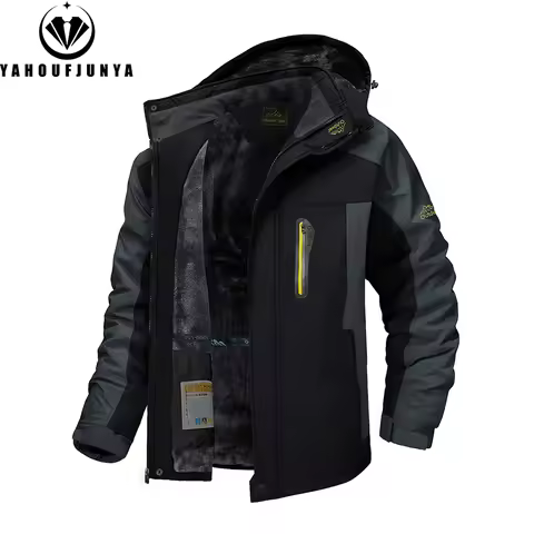 9XL New Winter Men Outwear Fleece Warm Removable Hooded Jacket Men Outdoor Skiing Windbreaker Waterproof Casual Jacket Coat Male