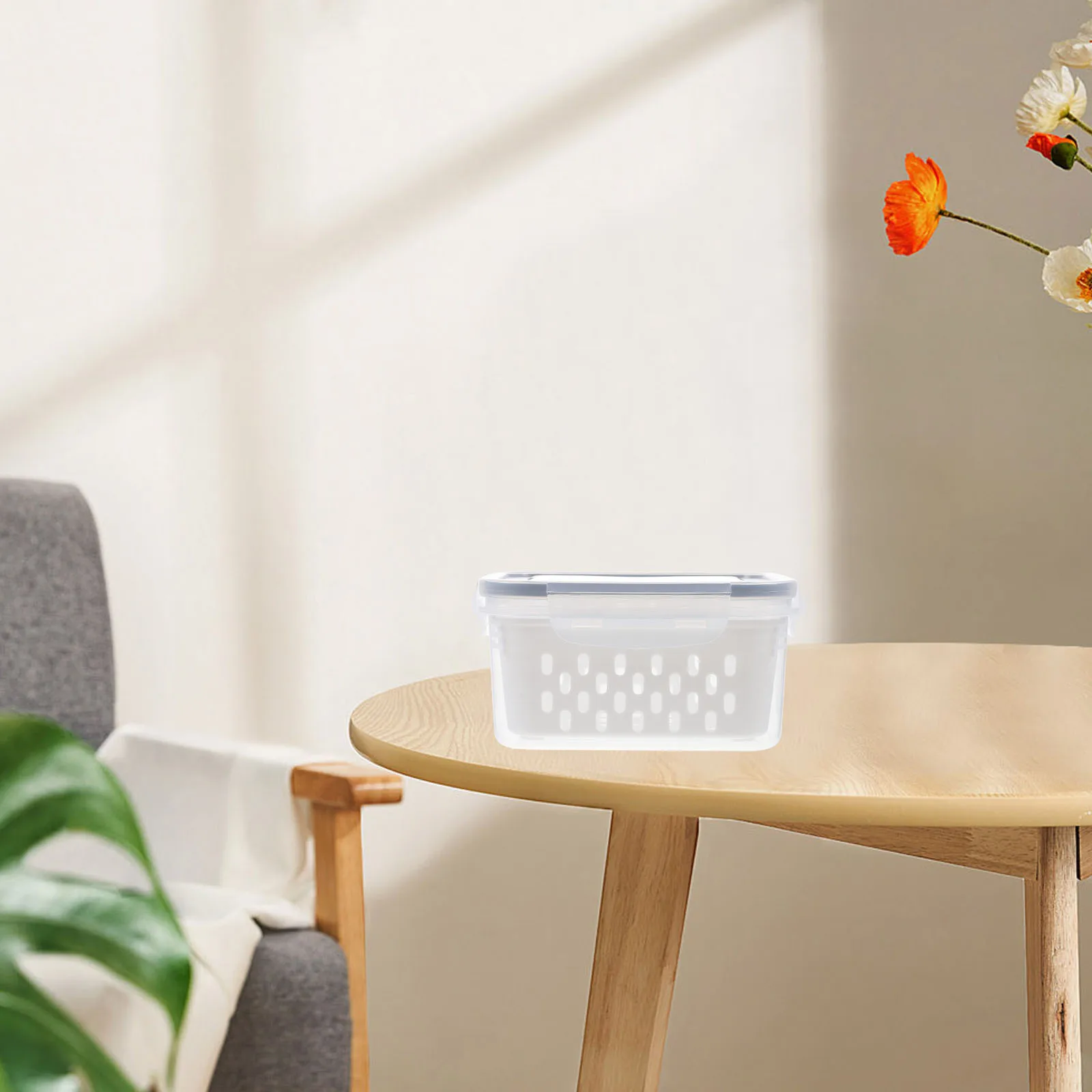 

1Set Refrigerator Crisper Transparent Organizer Drain Basket Airtight Seal Lid Food Storage Bin Space Saving Vegetable Fruit