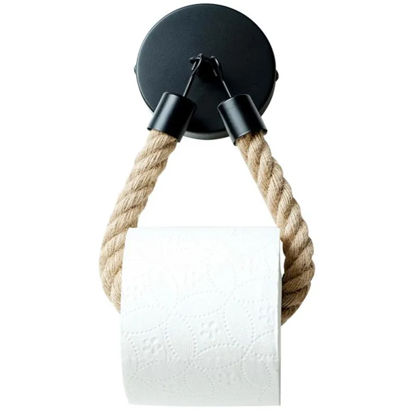 

Retro Toilet Roll Paper Holders Hemp Rope Punchless Wall Mounted Rack Washroom Decor Tissue Holder Bathroom Storage Accessories
