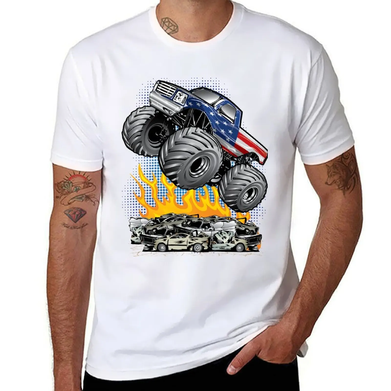 

Monster Truck Stunt USA T-Shirt t shirt man casual t shirt men 100% cotton luxury brand T-Shirt