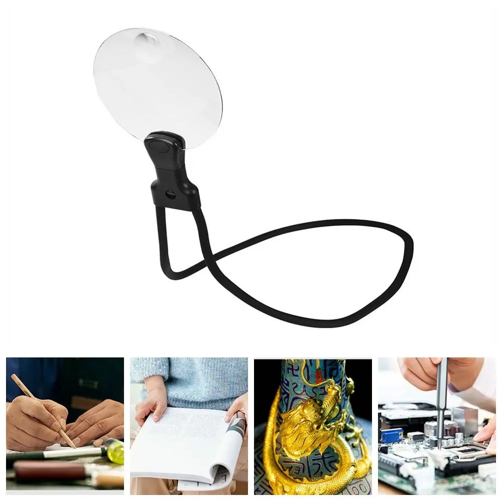 อ่าน 3X/10X แว่นขยายคอแขวนขนาดใหญ่แฮนด์ฟรีแว่นขยายทนทานสีดําปรับแว่นขยายการทํางานรายละเอียด