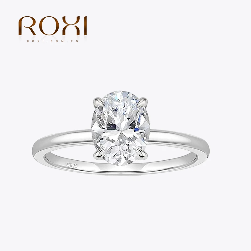 ROXI 925 Sterling Silver Oval-shaped Sparkling Finger Rings For Women Bride Cubic Zirconia Ring Size 5/6/7/8/9 Wedding Jewelry