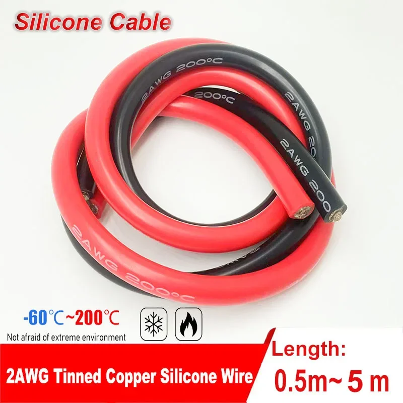 2 AWG Silicone Wire - 2 Gauge Tin-Copper Wire Red or Black Flexible High Temperature Wire for Automotive, Marine, Solar Equipmen