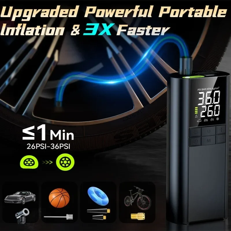 Tire Inflator Portable Air Compressor - 150PSI with Tire Pressure Gauge,8000mAh & 3X Faster Portable Air Pump for Car Accessory