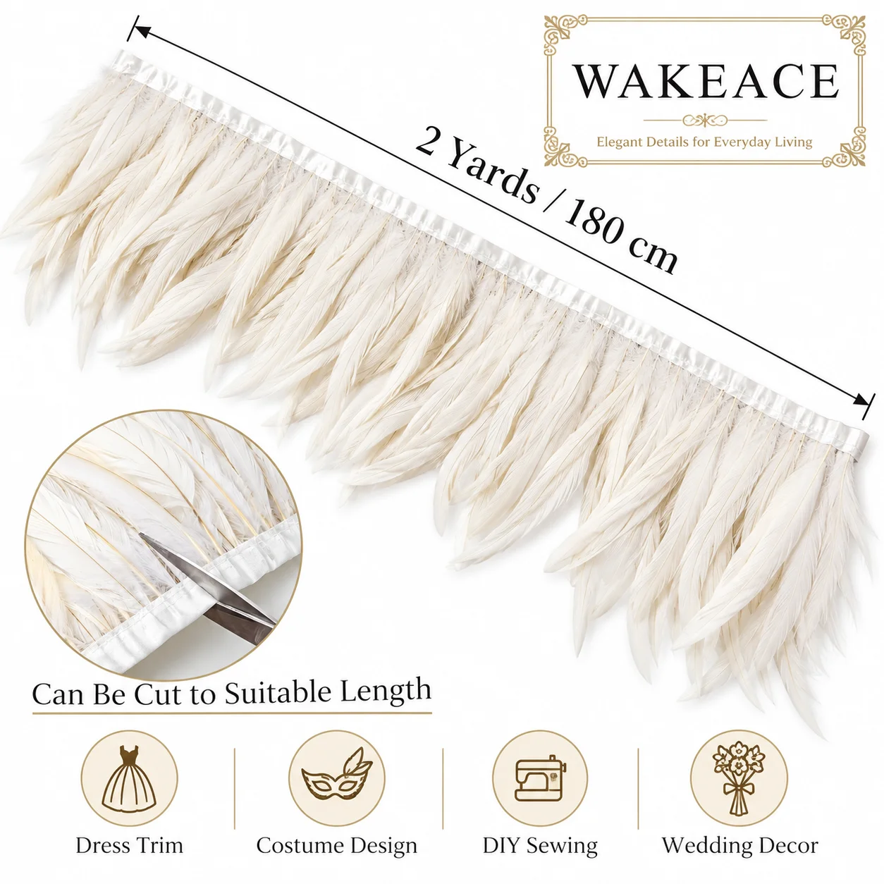 2 Yards Rooster Tail Feather Trim Fringe for Dress Skirt Carnival Costume Sewing DIY Crafts Party Wedding Decoration