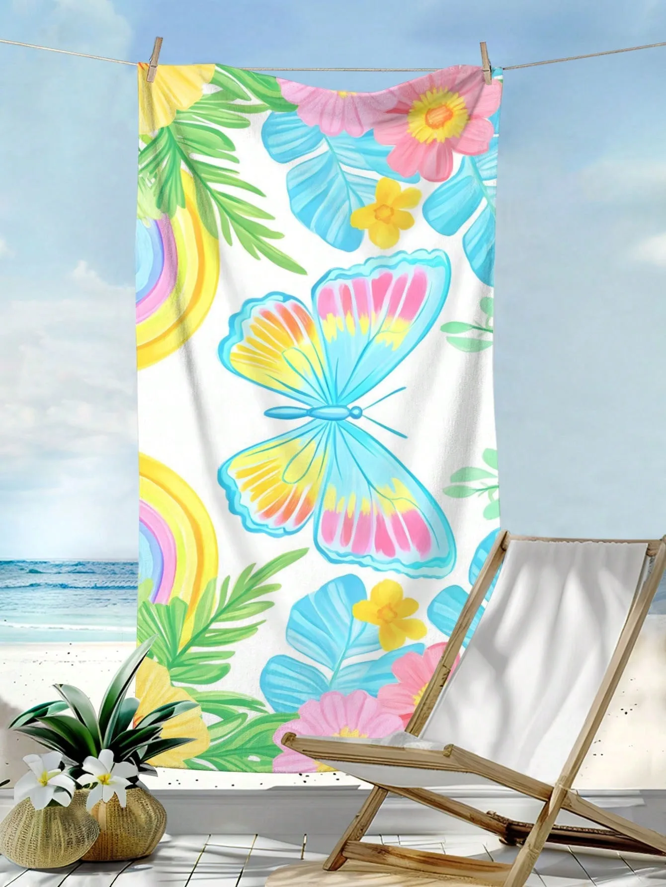 

Пляжное полотенце с мультяшным красочным дизайном бабочки и принтом, быстросохнущее, легкое, мягкое полотенце для бассейна