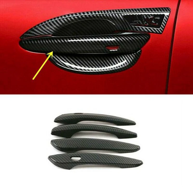 4Pcs Carbon Fiber Car Exterior Side Door Handle Frame Cover Trim For Mazda CX-30 CX30 2020 2021 2022