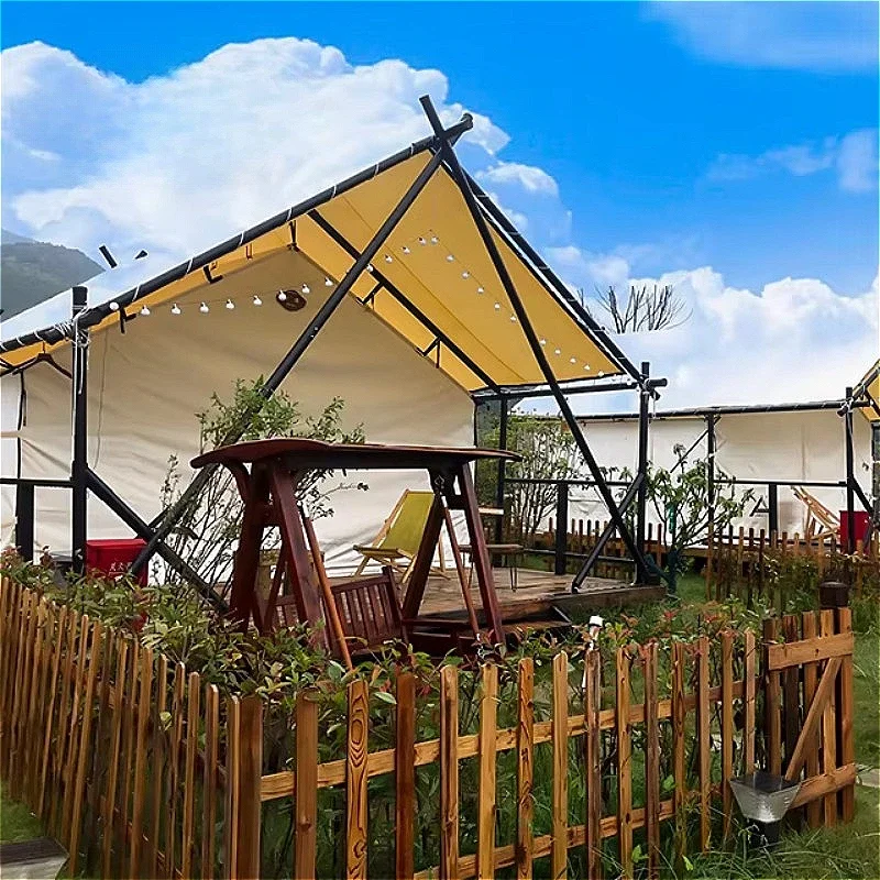 Safari Canvas Tent Outdoor Rectangular Camping High Quality Waterproof Oxford Canvas Steel Structure Pole Hotel Tent