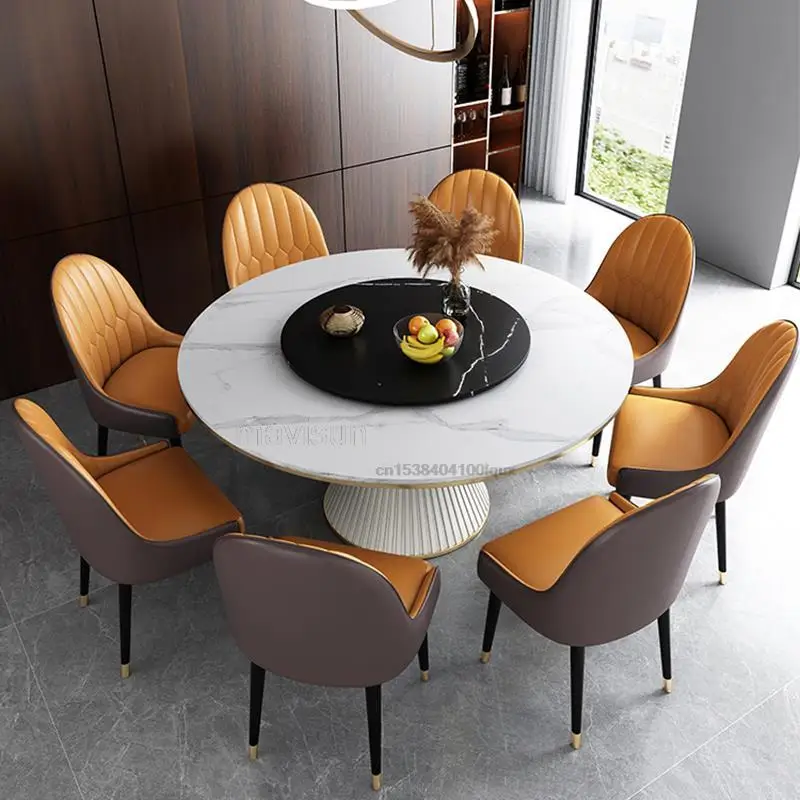 

Postmodern White Dining Table Rock Board Nordic 2021 New Light Luxury High-end Round Dining Table Interior Furniture