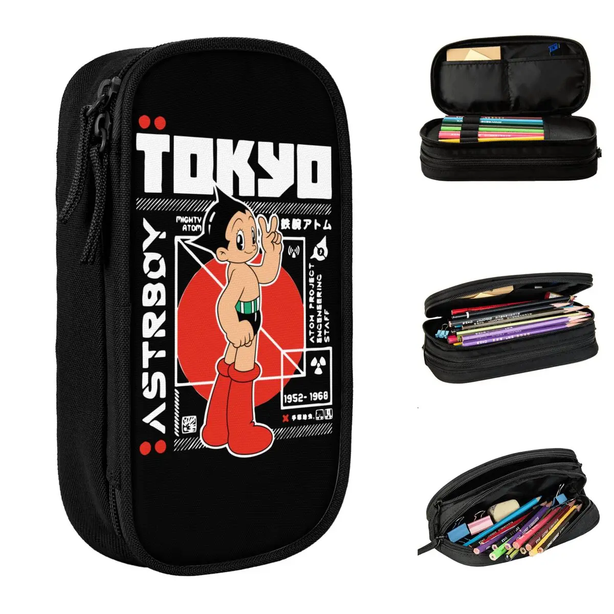 O Poderoso Atom Astro Boy Astroboy Lápis Casos, Pen Box Bag para Estudantes, lápis cosméticos, grande capacidade, saco de estudante