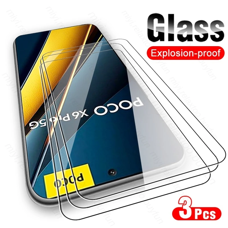 3PCS For Poco X6 Pro 5G Tempered Glass Full Cover Screen Protector Case PocoX6 PocoX6pro PocoX6 PocoF6 Poko F X 6 Pro 6Pro X6Pro