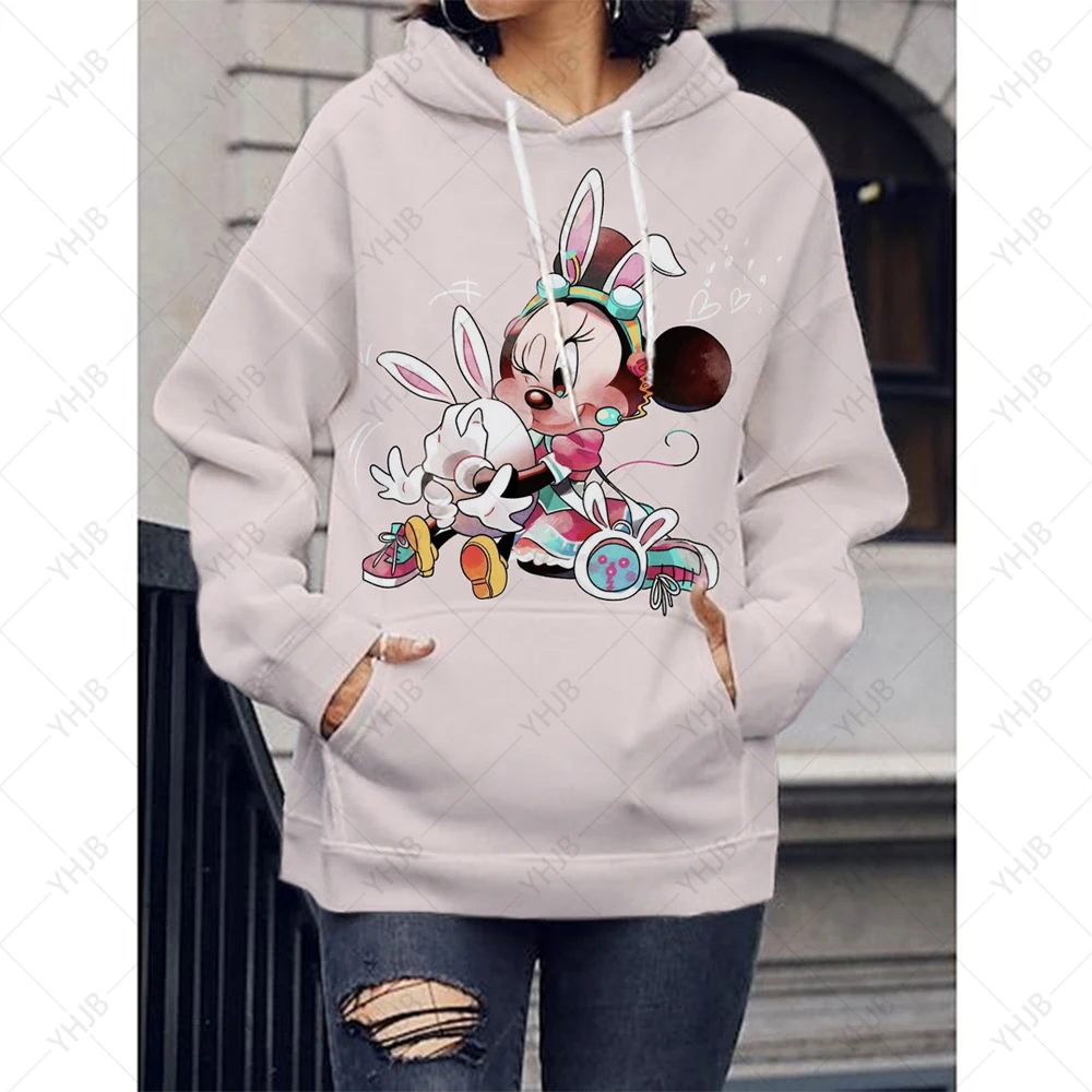 Women\'s Disney Mickey Mouse Christmas Print Hoodie Luxury Pullover Limited Edition Round Neck Drawstring Hoodie Casual Top