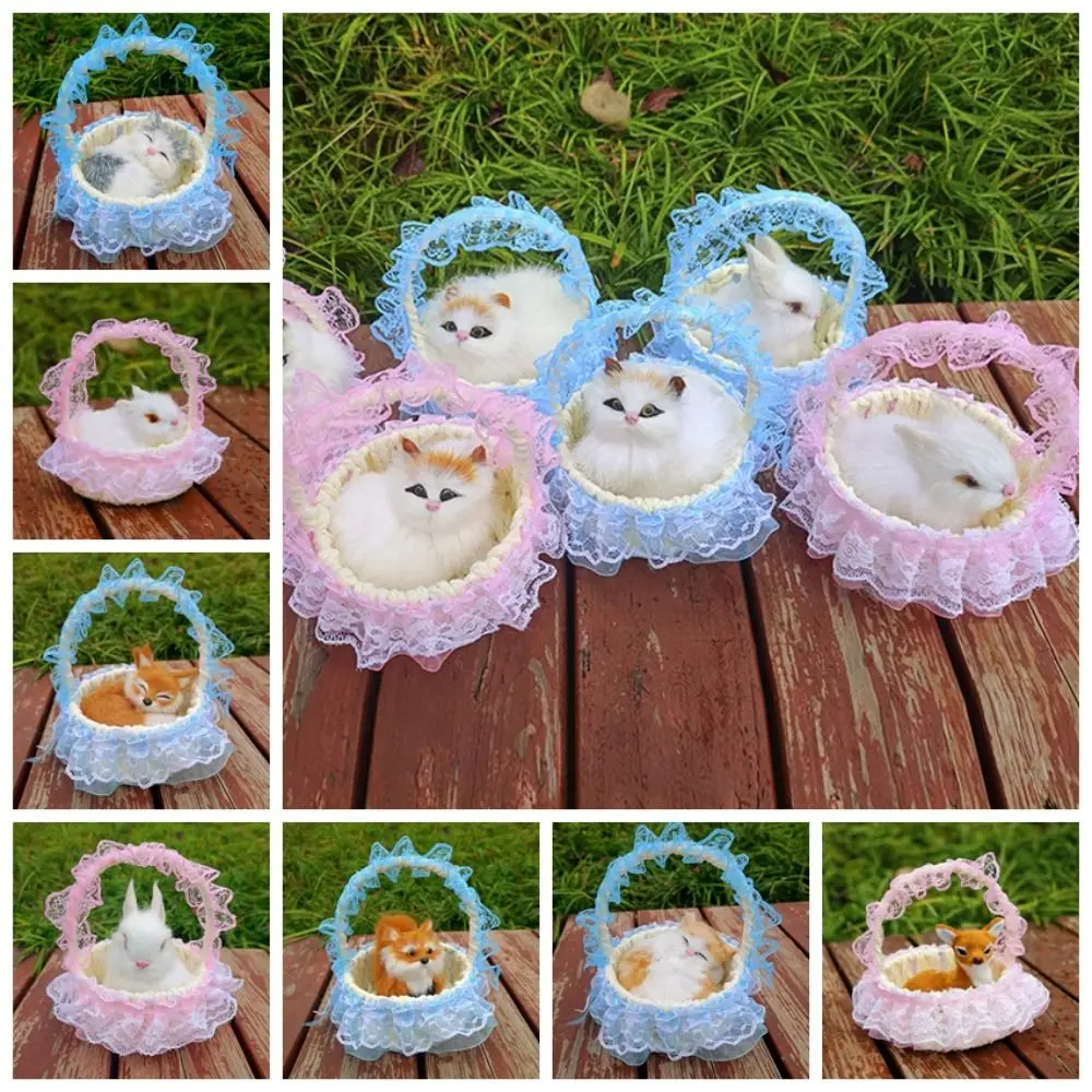 With Hanging Basket Simulation Rabbits Miniatures Figurines Simulation Cat Mini Realistic Bunny Home Decor Supplies view 5