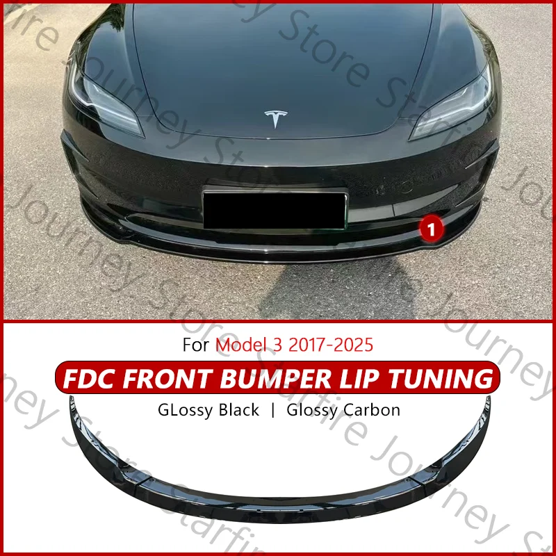 

Front Lip For 2017-2025 Tesla Model 3 Highland Bumper Lip Front Guard Trim Spoiler ABS Black Carbon Body kit Auto Accessorie