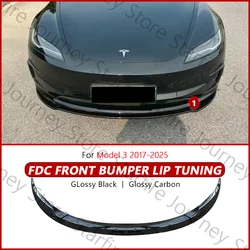Front Lip For 2017-2025 Tesla Model 3 Highland Bumper Lip Front Guard Trim Spoiler ABS Black Carbon Body kit Auto Accessorie
