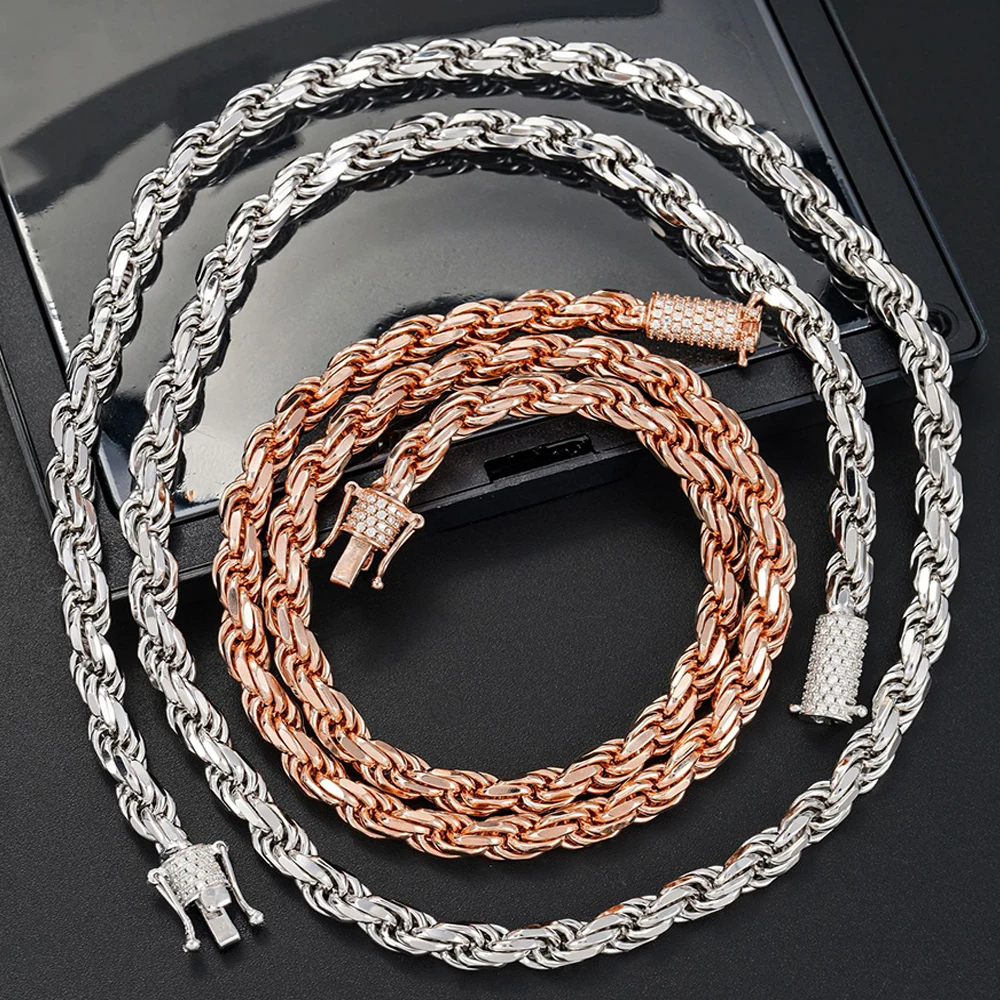 4/6mm Moissanite Rope Chain Necklace For Men Women S925 Silver Hip Hop Iced Out Bracelet Pass Diamonds Tester With GRA Free Ship