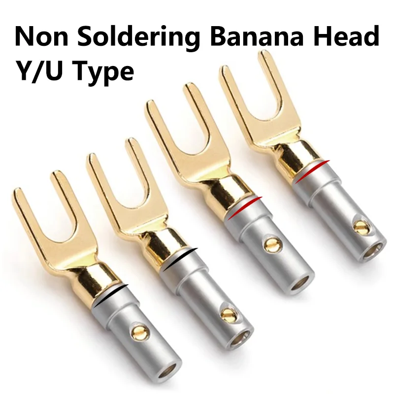 10Pcs/Set U-type Y-shape Fork Banana Plug Copper plated Audio Adapter Speaker Wire Connector audio amplifier plug