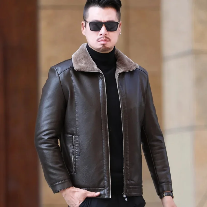 

Genuine YXL-225 Leather Jacket Men's Fur All-in-One Casual Thickening Plus Fleece Sheepskin Fertilizer Size Winter