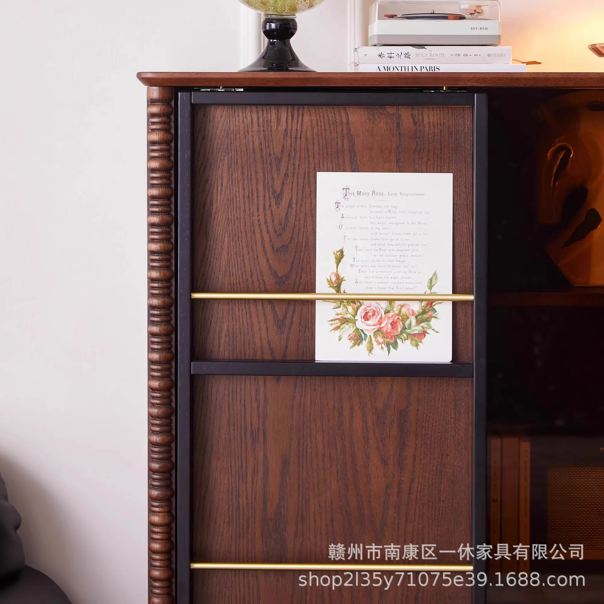 

French retro solid wood bookcase living room wall locker bedroom storage cabinet display cabinet antique solid wood bookcase