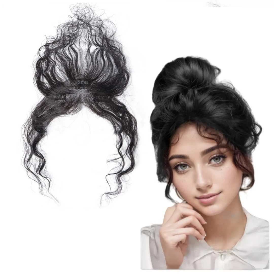 Curly Human Hair Fringe Clip In Baby Bangs Hairpiece Ultra Thin Lace Base Women Natural Hair Topper For Hair Thinning & Loss